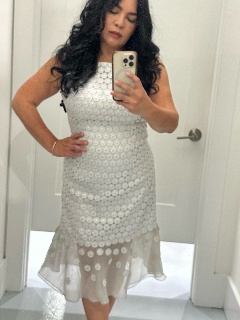 Carmen Marc Valvo silver cocktail dress